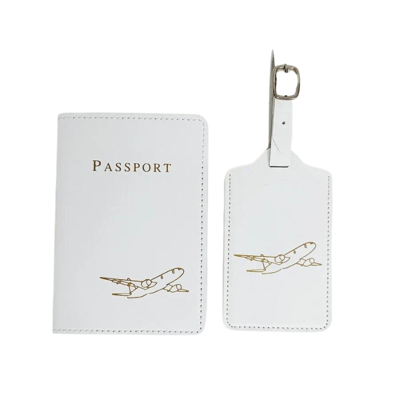 étiquette à bagage - Blanc - Gravure Dorée Avion