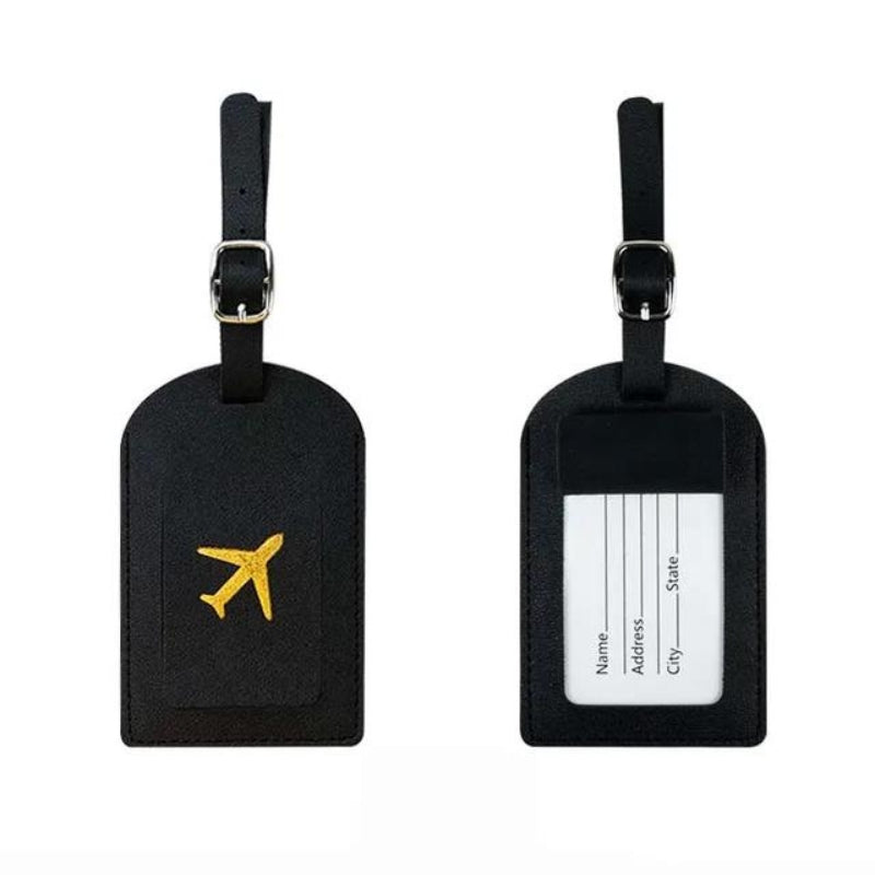 porte étiquette bagage en cuir - Noir