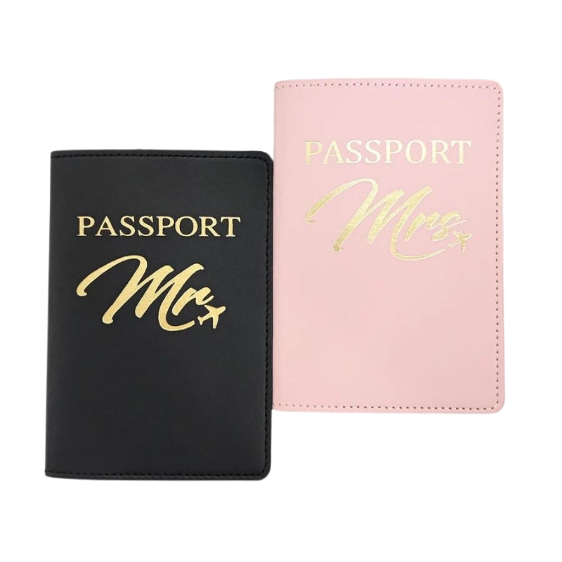 protège passeport monsieur madame - Ensemble Couple Noir et Rose