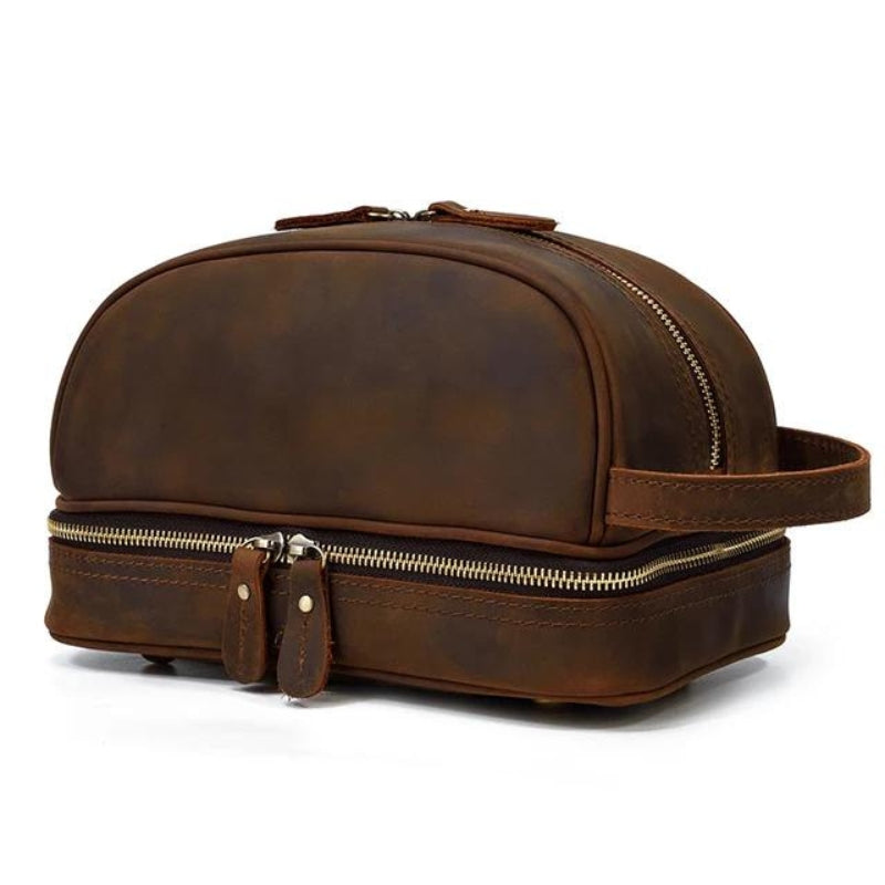 trousse de toilette homme en cuir vintage - Marron - Modèle 1
