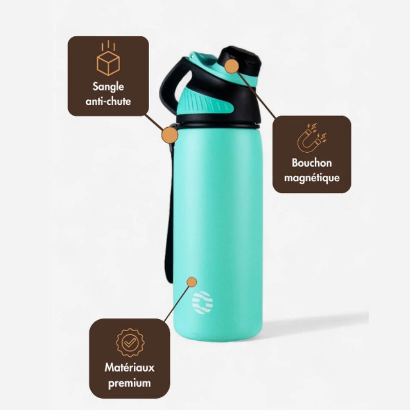 Bouteille Isotherme 1l gros plan bouchon - Turquoise Dégradé Lavande - Bleu Marine - Noir - Vert - Lavande