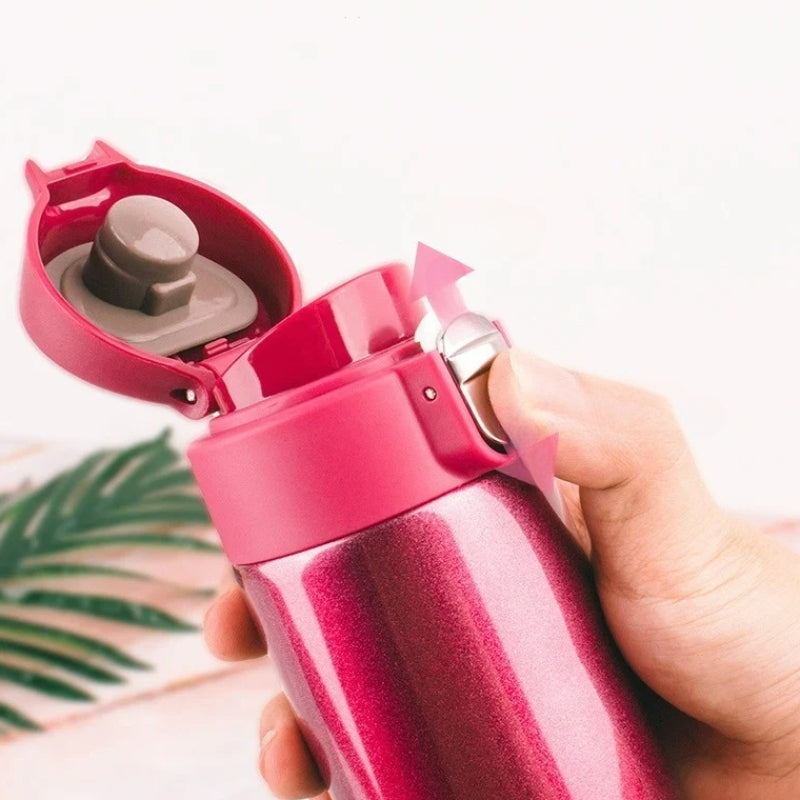 Gourde Isotherme Thermos ouverture du couvercle - Fuchsia - Noir - Blanc - Marron