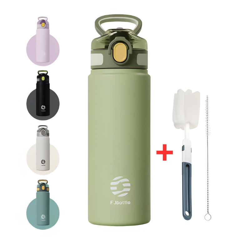 Gourde Isotherme avec Paille Intégrée gros plan produit - Vert - Noir - Gris - Lavande - Bleu