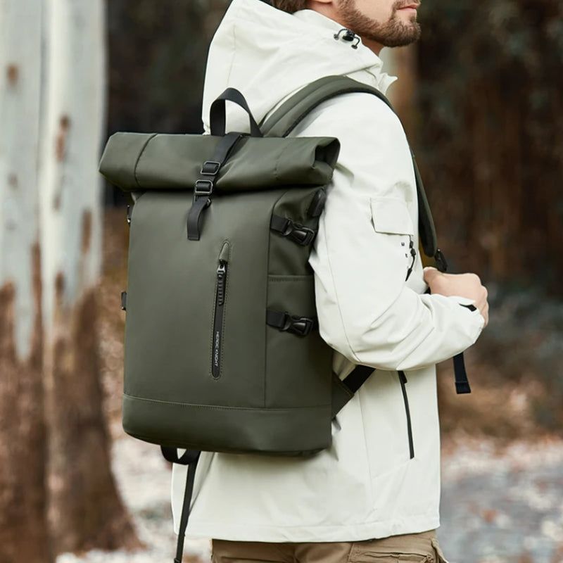 Sac à Dos Roll Top Imperméable portée sur l'épaule - Vert - Noir - Gris - Rose - Bleu Marine