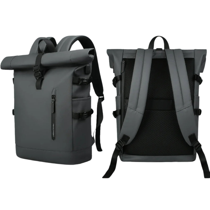 Sac à Dos Roll Top Imperméable vue avant arrière - Vert - Noir - Gris - Rose - Bleu Marine
