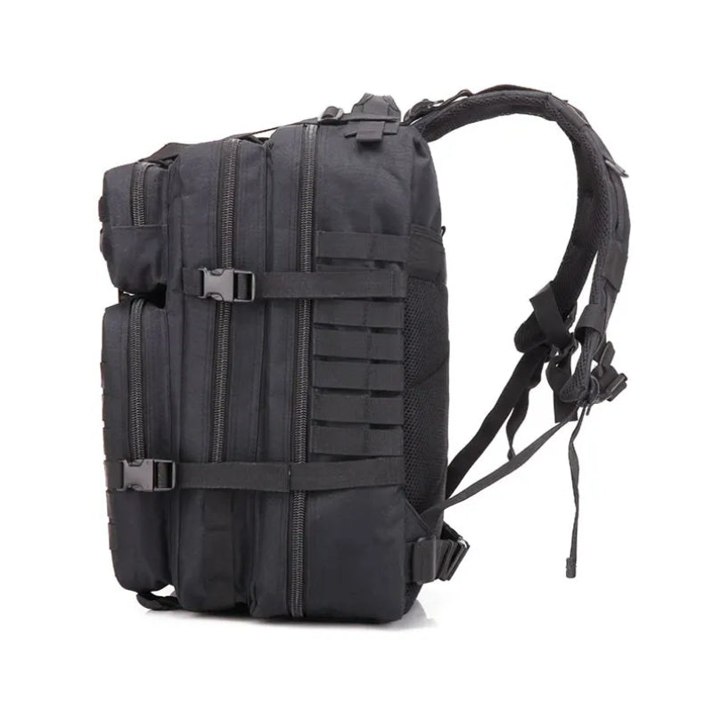 Sac à Dos Randonnée Militaire vue latérale détails - Beige - Noir - Vert