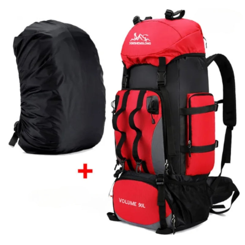 Sac à Dos Trekking - Rouge - Avec Housse Imperméable