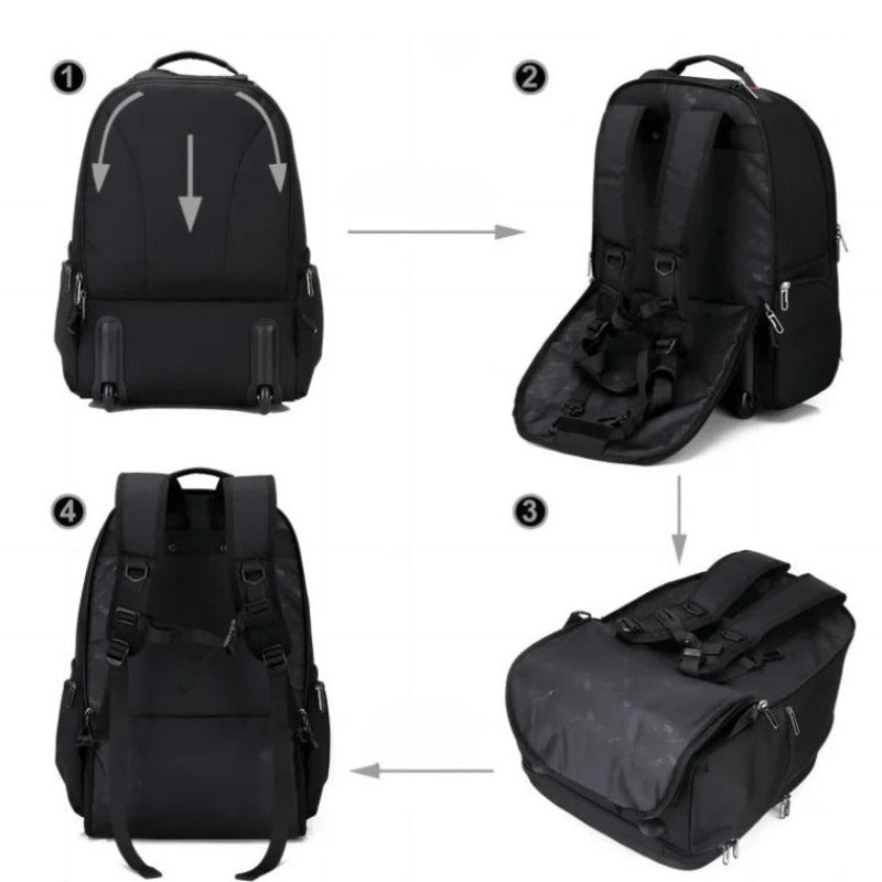 Valise Sac à Dos à Roulettes quatre étapes d'utilisation - Noir