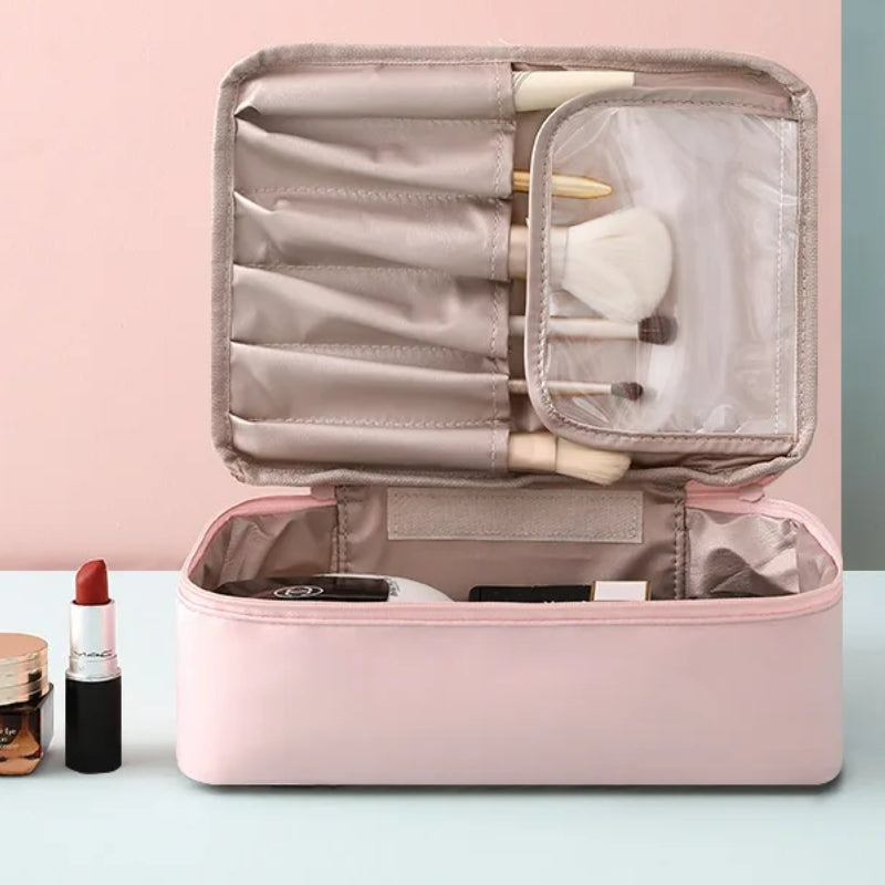 Trousse de Toilette et Maquillage Femme compartiment ouvert - Rose - Bleu Ciel - Vert - Gris