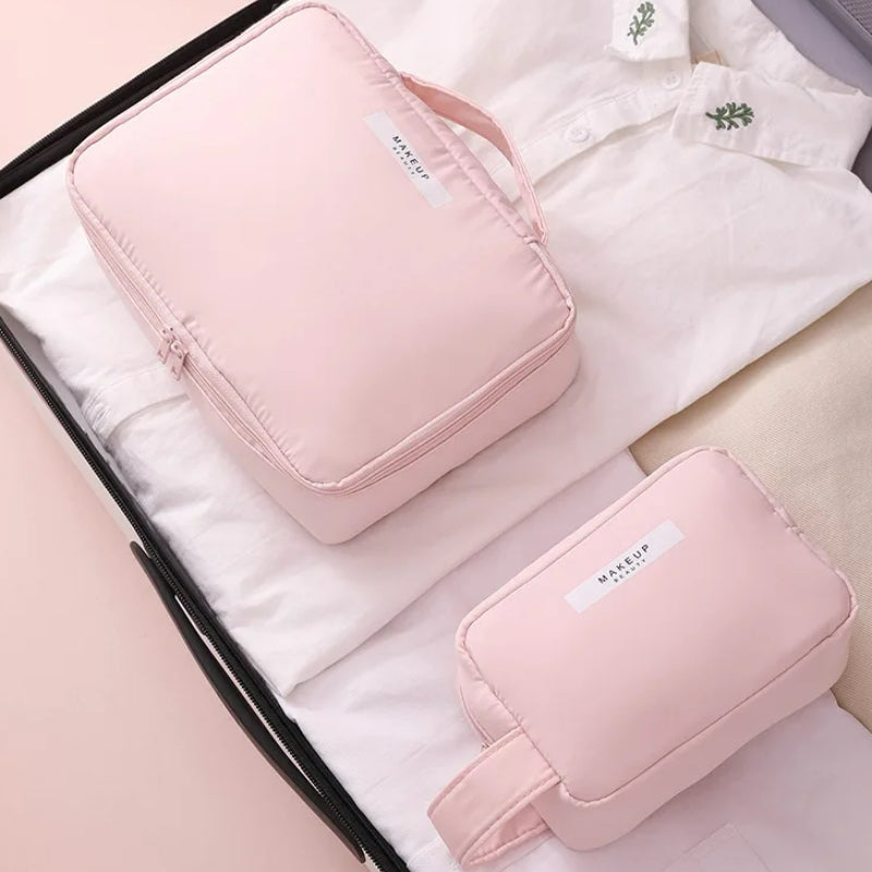 Trousse de Toilette et Maquillage Femme deux tailles posées - Rose - Bleu Ciel - Vert - Gris