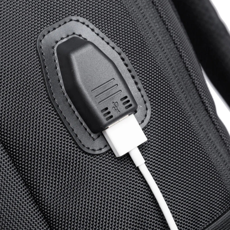 Sac à Dos de Travail Homme détail connecteur USB - Gris - Noir - Bleu Marine