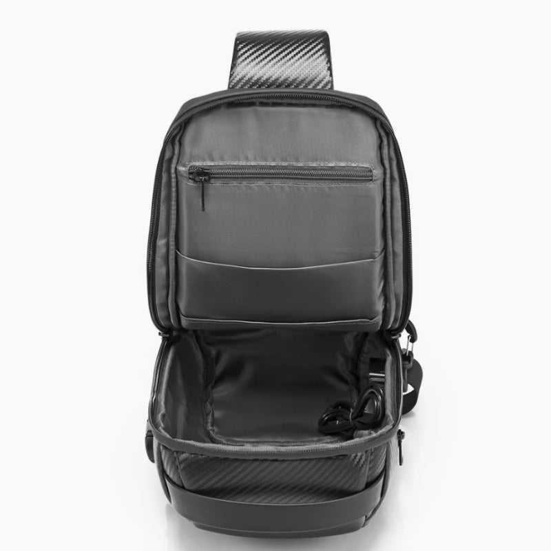 Sac Bandoulière Homme intérieur compartiment ouvert - Bronze - Noir
