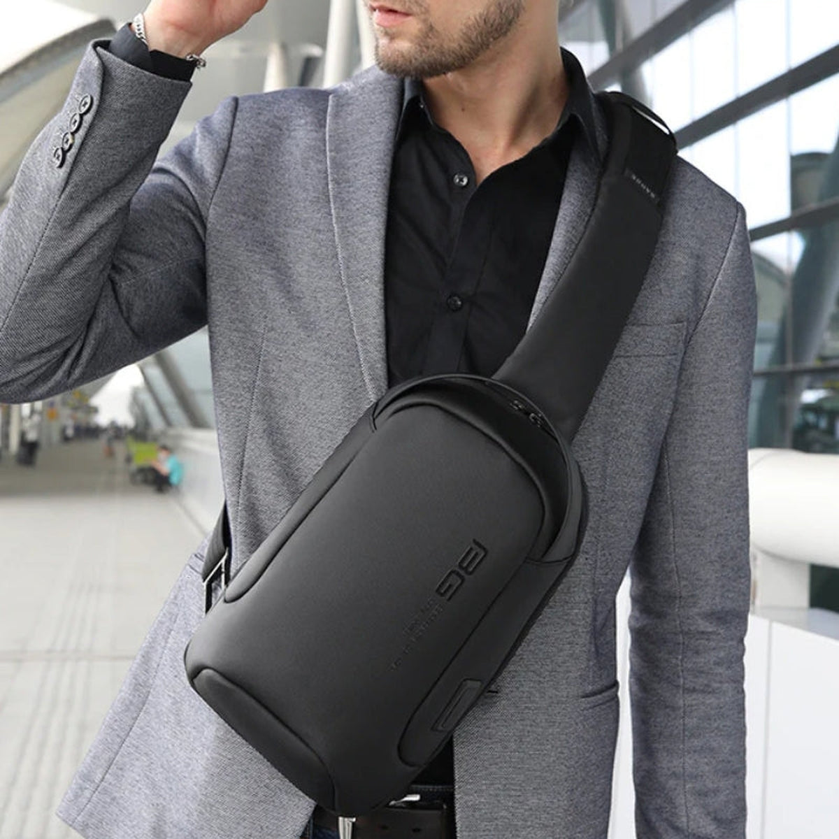 Sac De Poitrine Homme portée sur l'épaule - Bleu Marine - Gris - Noir