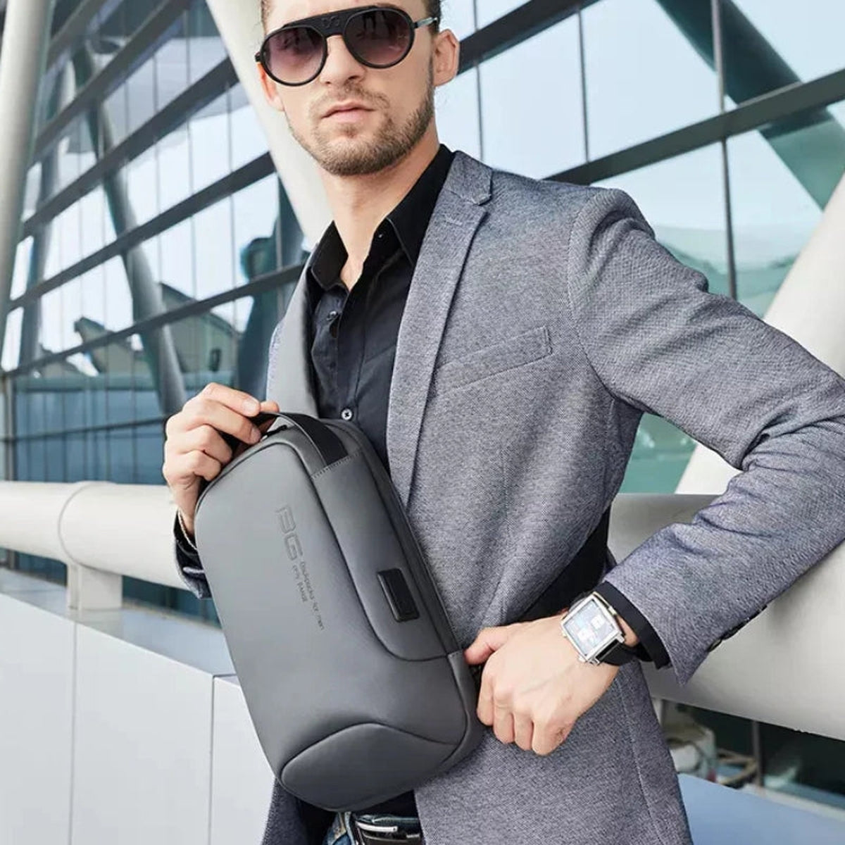 Sac De Poitrine Homme portée à l'épaule - Bleu Marine - Gris - Noir