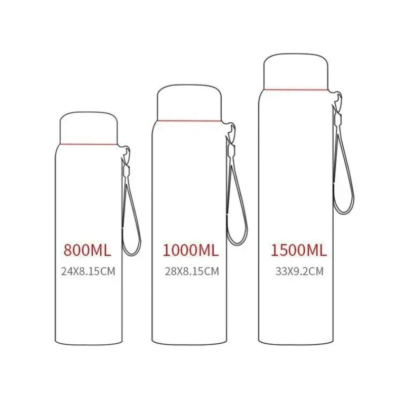 Thermos Avec Température trois tailles alignées - Gris - Rouge - Bleu
