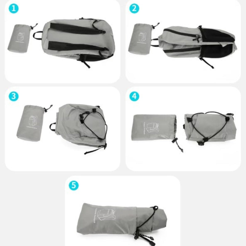Sac à Dos Pliable et Imperméable sac plié et déplié - Orange - Violet - Gris foncé - Gris clair - Vert armée - Bleu marine - Noir - Bleu ciel