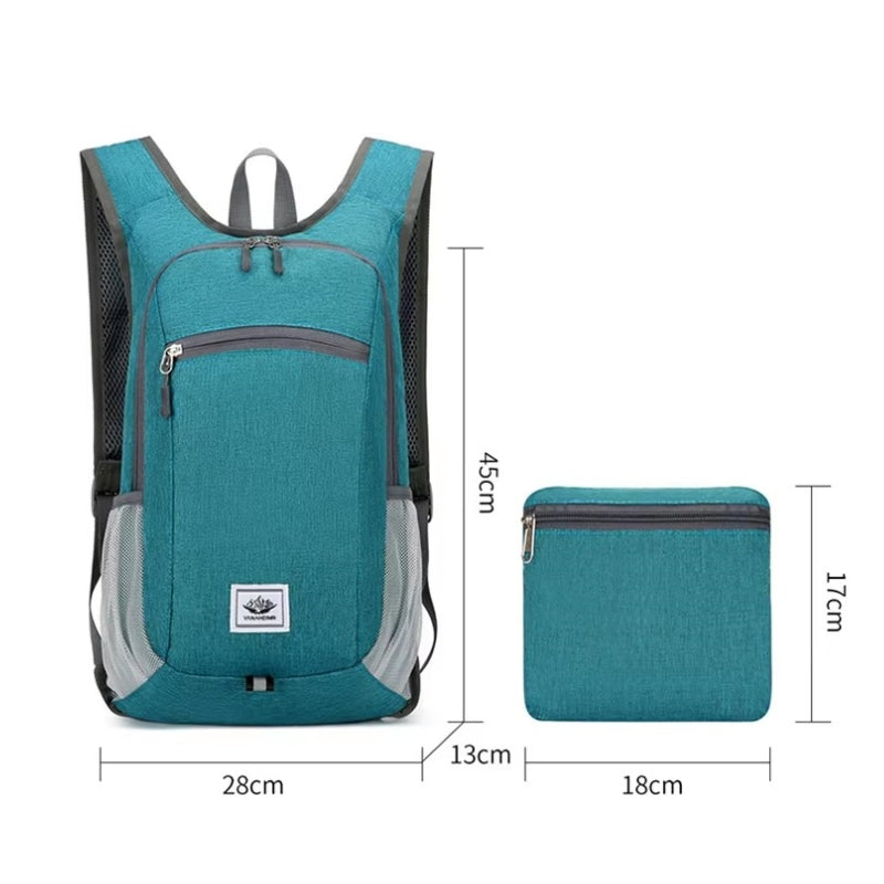 Sac à Dos Ultraléger Pliable dimensions affichées - Bleu - Bleu foncé - Noir - Vert - Bleu roi - Gris - Rouge - Gris foncé