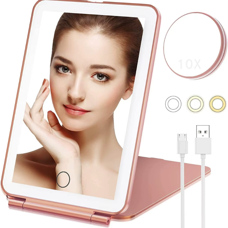Miroir Led Zoom Portable gros plan visage - Blanc - Rose