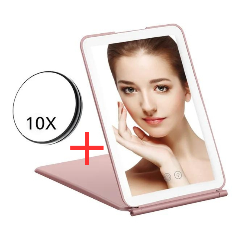 Miroir Led Zoom Portable - Rose - Avec Zoom