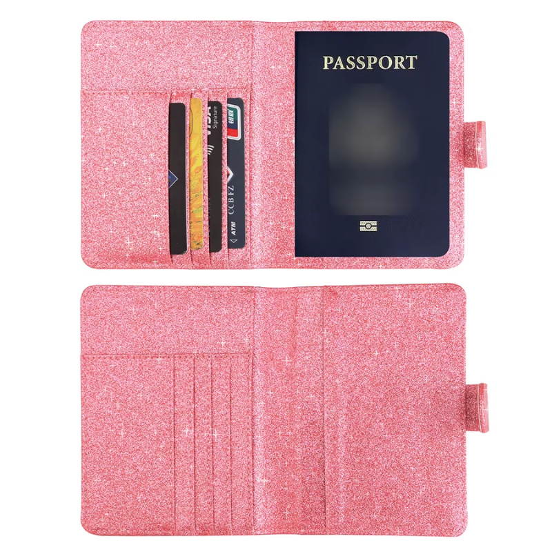 Protège Passeport Paillette compartiment ouvert - Champagne - Rose - Violet - Bleu