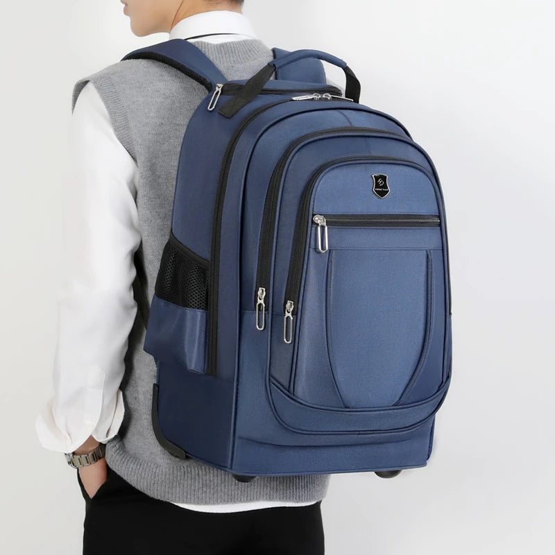 Sac à Dos à Roulettes gros plan sur le dos - Bleu Marine - Gris - Noir