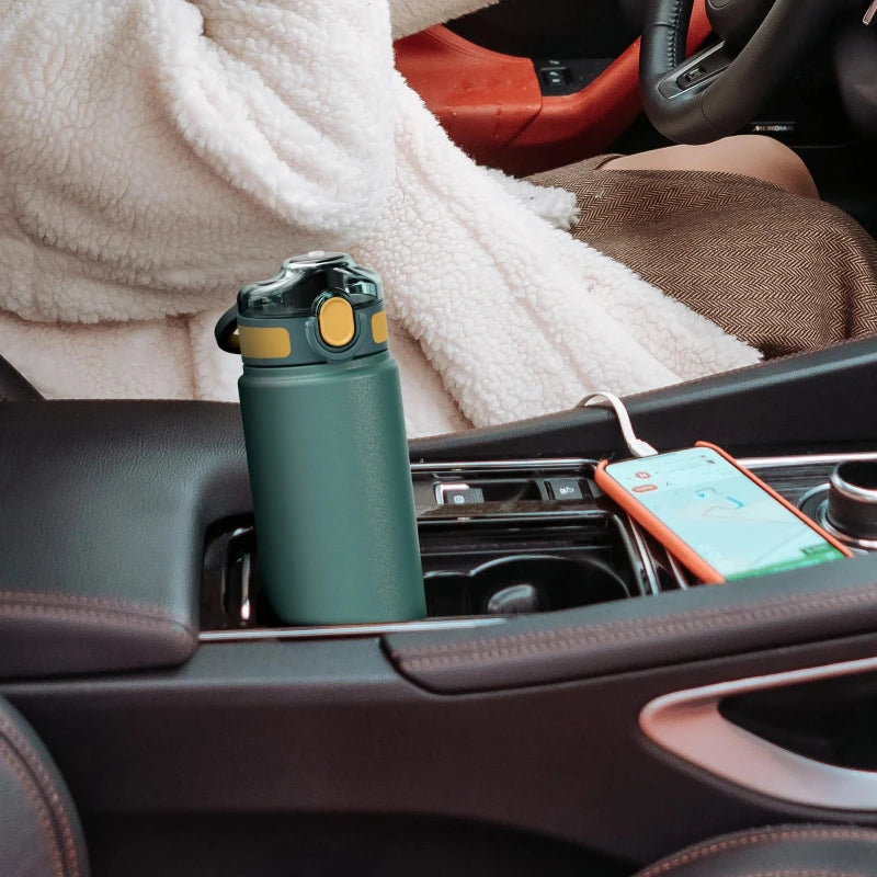 Gourde Isotherme avec Paille Intégrée gourde dans voiture - Vert - Noir - Gris - Lavande - Bleu