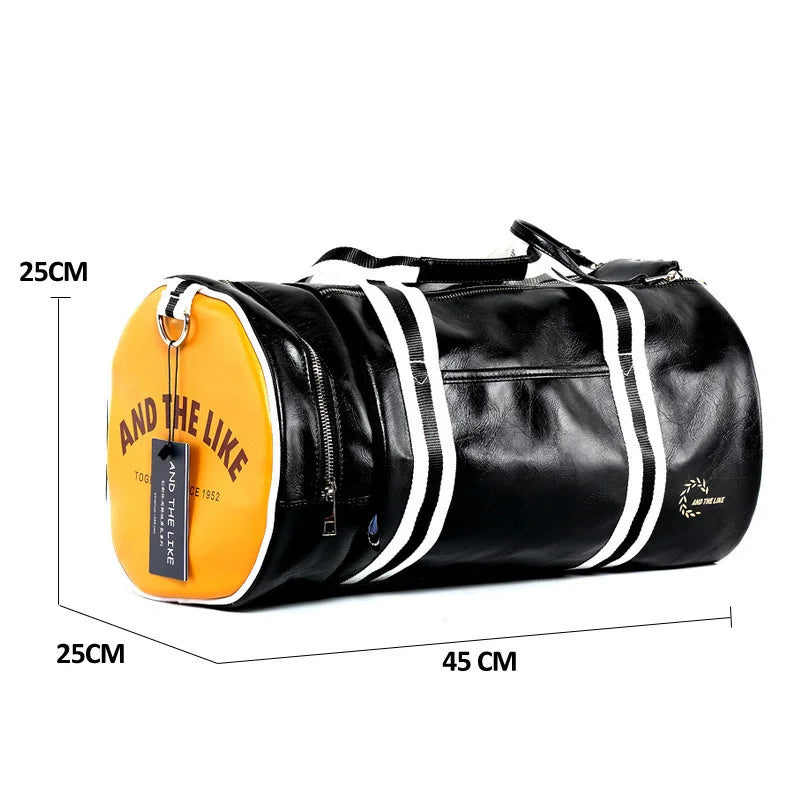 Sac de Sport PU Homme Vintage gros plan fermeture zippée - Rouge - Noir - Bleu - Noir et Blanc - Noir et Jaune - Vert