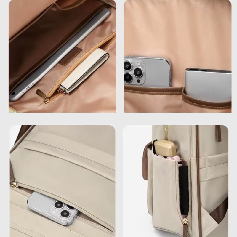 Sac à Dos Ordinateur Femme Chic compartiment ouvert - Beige - Noir