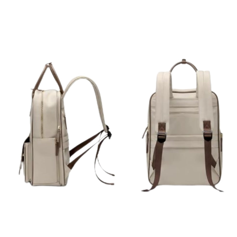 Sac à Dos Ordinateur Femme Chic vue latérale et arrière - Beige - Noir