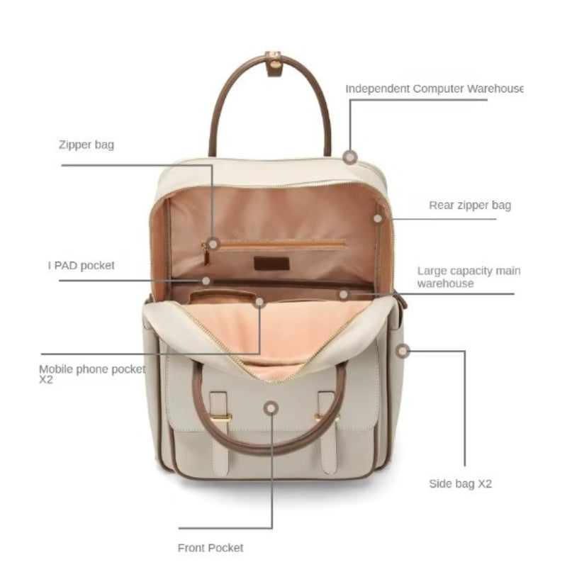 Sac à Dos Ordinateur Femme Chic compartiment ouvert - Beige - Noir
