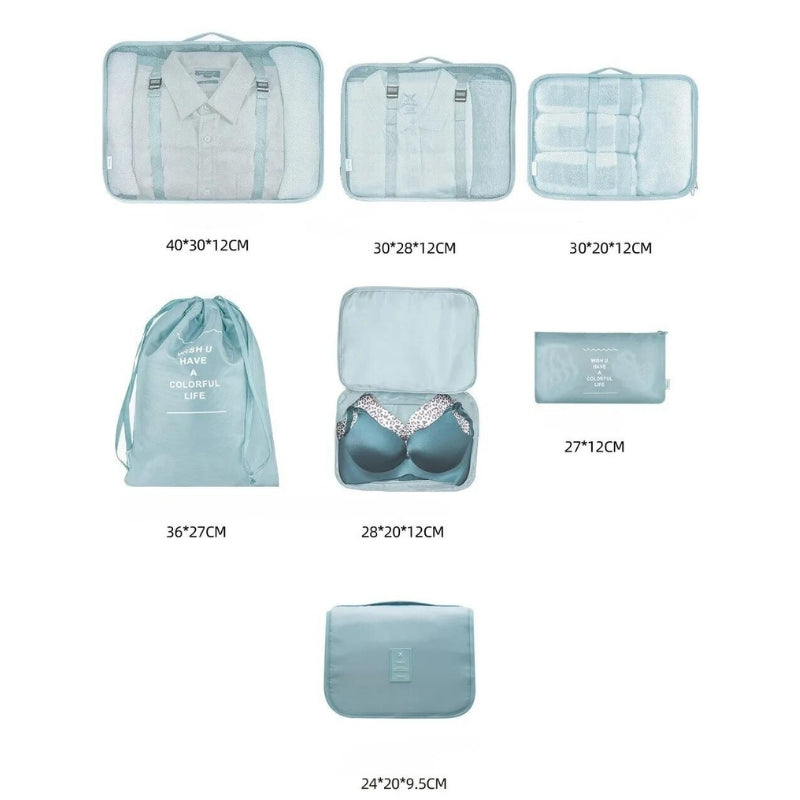 Bagage Organisateur cinq articles alignés - Turquoise - Bleu Marine - Bleu Clair - Beige - Noir - Gris - Rose
