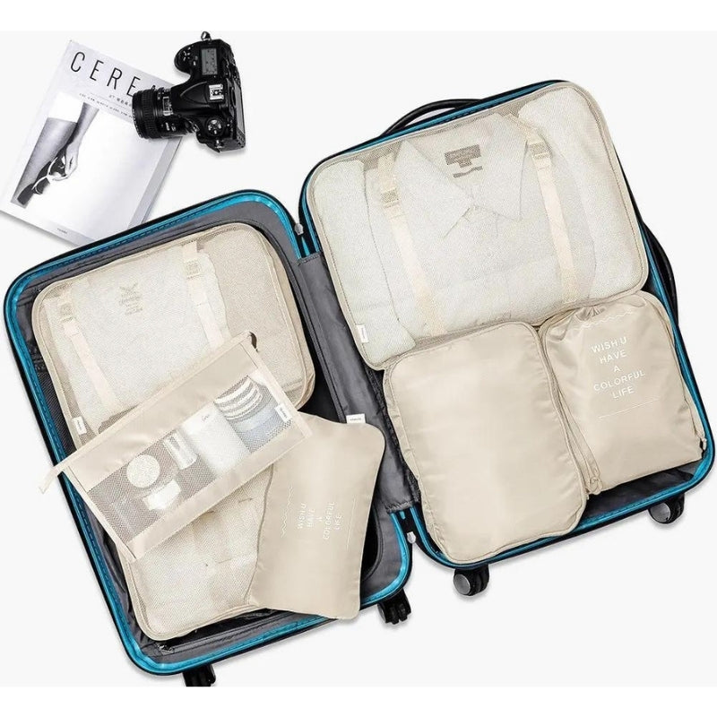 Lot Organisateur Bagages compartiments ouverts - Noir - Gris - Bleu Ciel - Bleu Marine - Beige - Rose