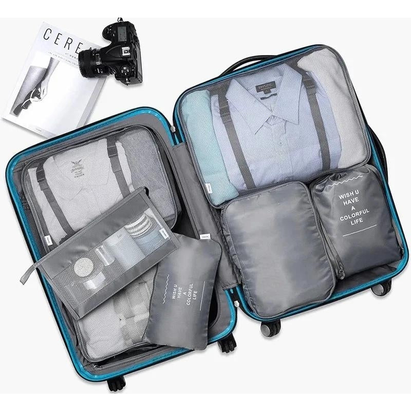 Lot Organisateur Bagages compartiments organisés - Noir - Gris - Bleu Ciel - Bleu Marine - Beige - Rose 
