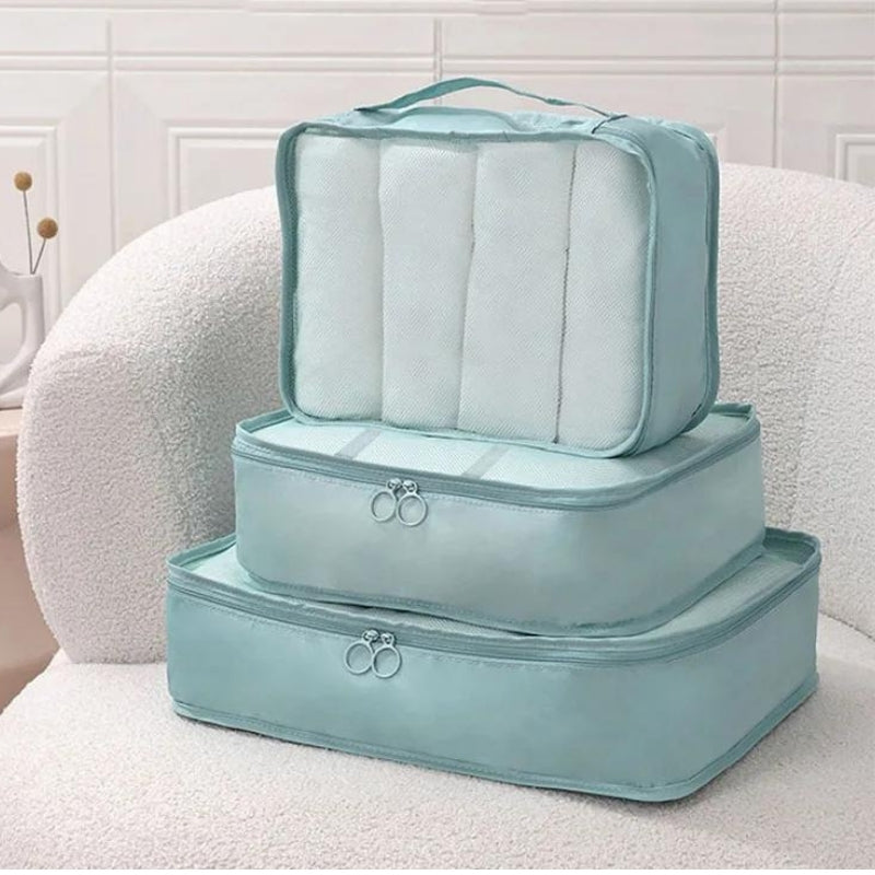 Lot Organisateur Bagages trois tailles empilées - Noir - Gris - Bleu Ciel - Bleu Marine - Beige - Rose