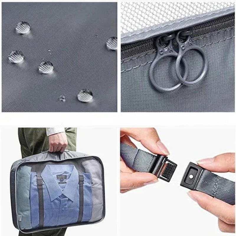 Lot Organisateur Bagages gros plan fermeture zippée - Noir - Gris - Bleu Ciel - Bleu Marine - Beige - Rose