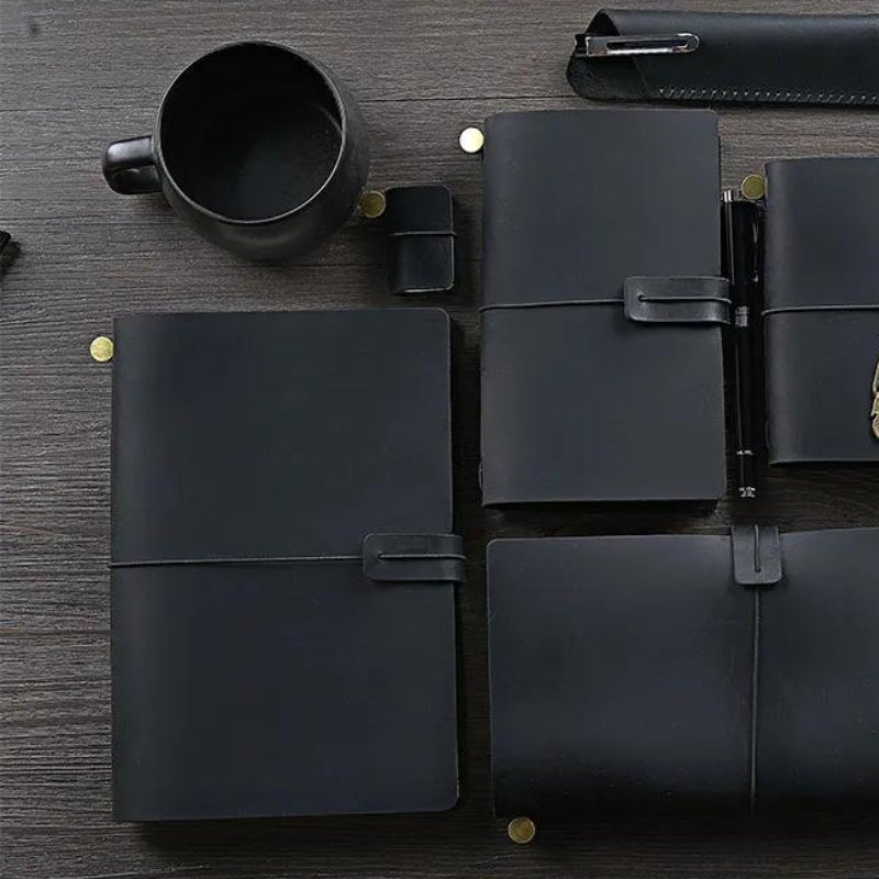 carnet de note en cuir - Noir - Marron Foncé - Marron - Vert - Bleu - Rouge - Violet