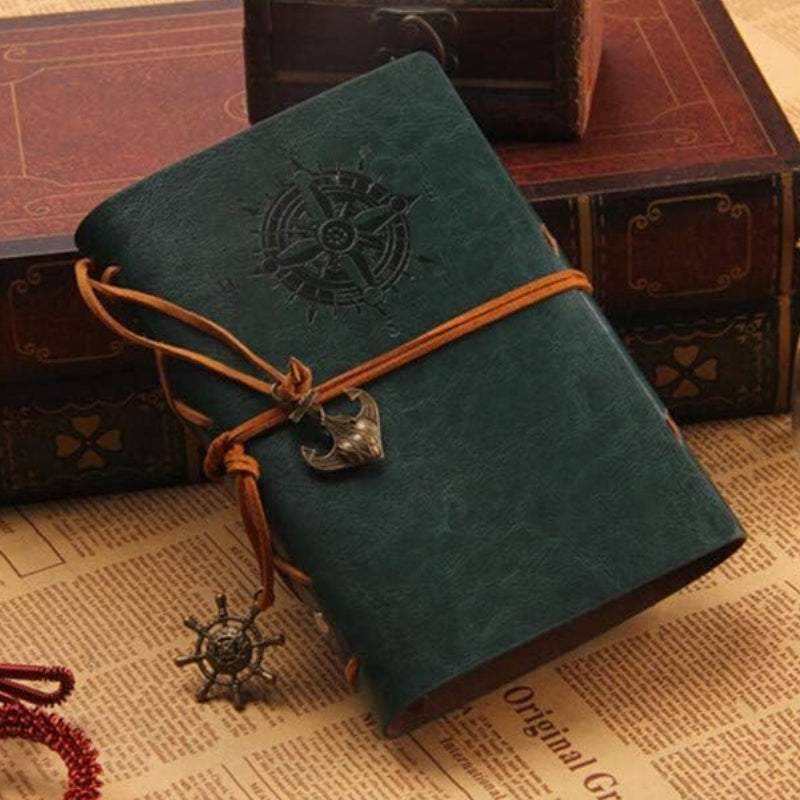 carnet voyage cuir - Marron - Vert - Bleu - Gris - Feuilles Perforées