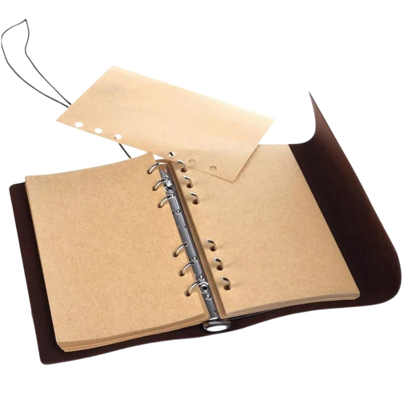 carnet cuir rechargeable - Marron - Vert - Bleu - Gris - Feuilles Perforées
