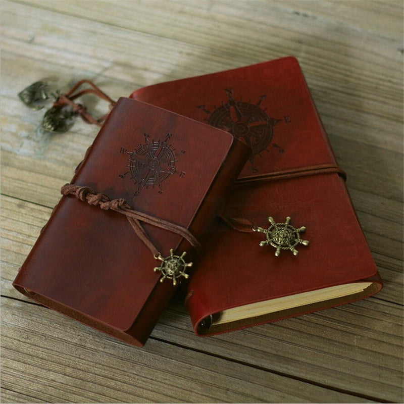 carnet de voyage dessin cuir - Marron - Vert - Bleu - Gris - Feuilles Perforées