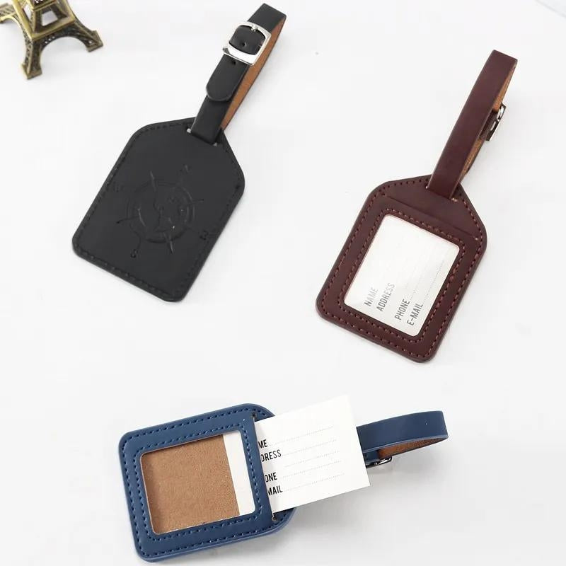 etiquette bagage cuir - Vert - Noir - Camel - Marron Foncé - Bleu
