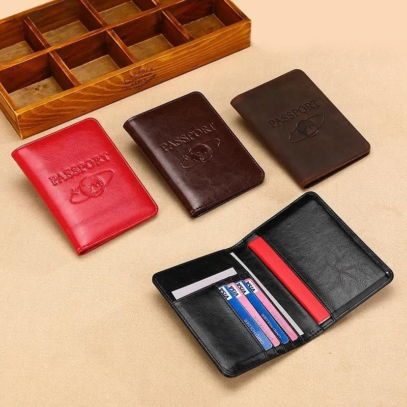 etui passeport en cuir pour homme - Marron Texturé - Marron - Noir - Rouge