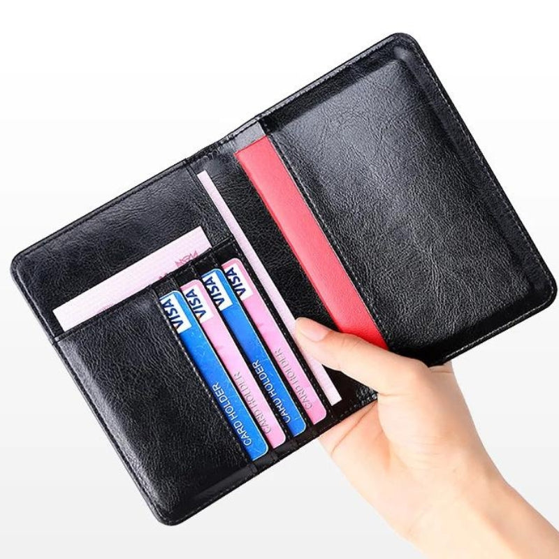 porte passeport cuir homme - Marron Texturé - Marron - Noir - Rouge