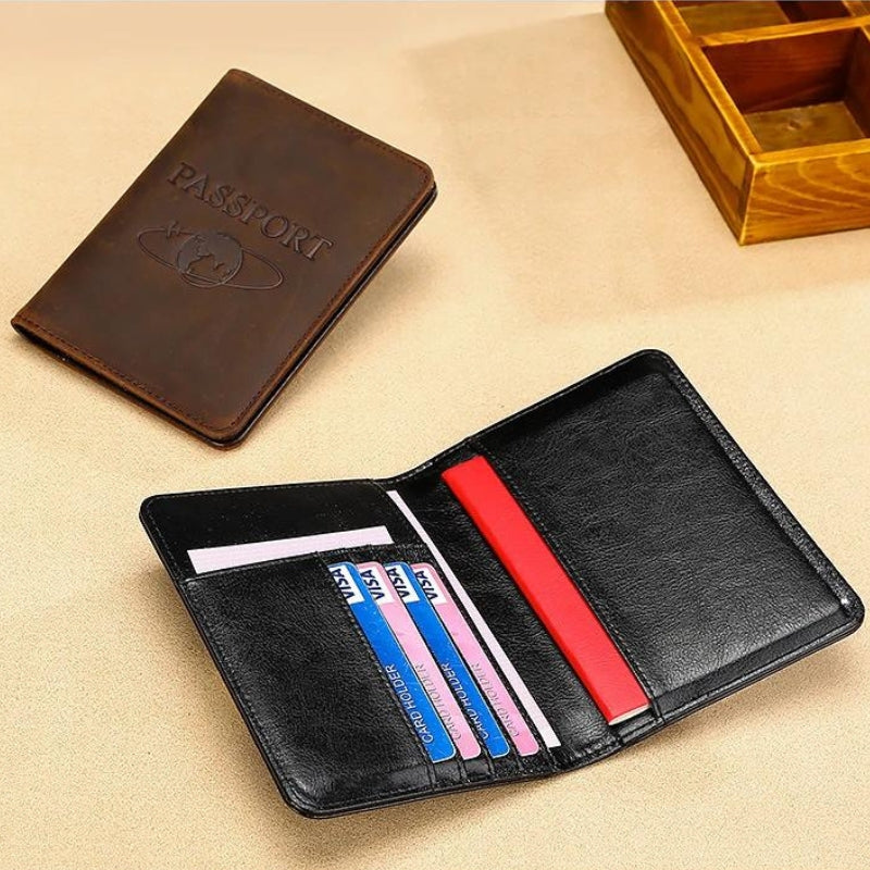 étui passeport cuir - Marron Texturé - Marron - Noir - Rouge
