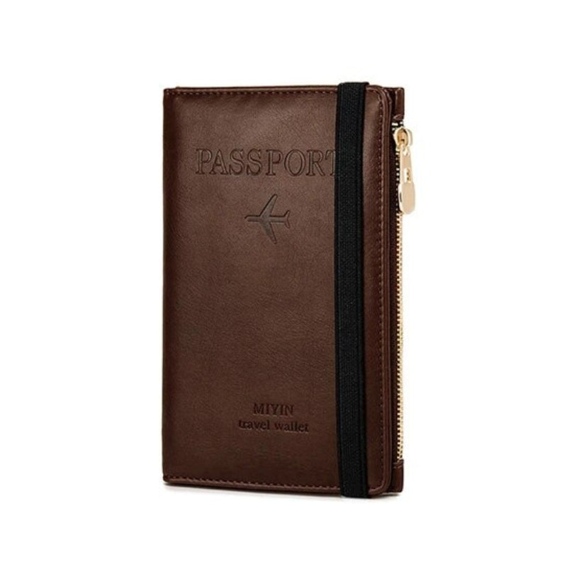 portefeuille passeport cuir - Marron Foncé