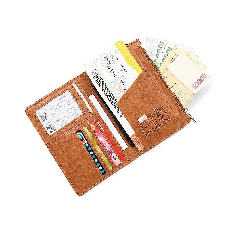 porte passeport en cuir - Noir - Marron Foncé - Marron Clair - Rose - Rouge - Gris - Bleu Marine - Turquoise