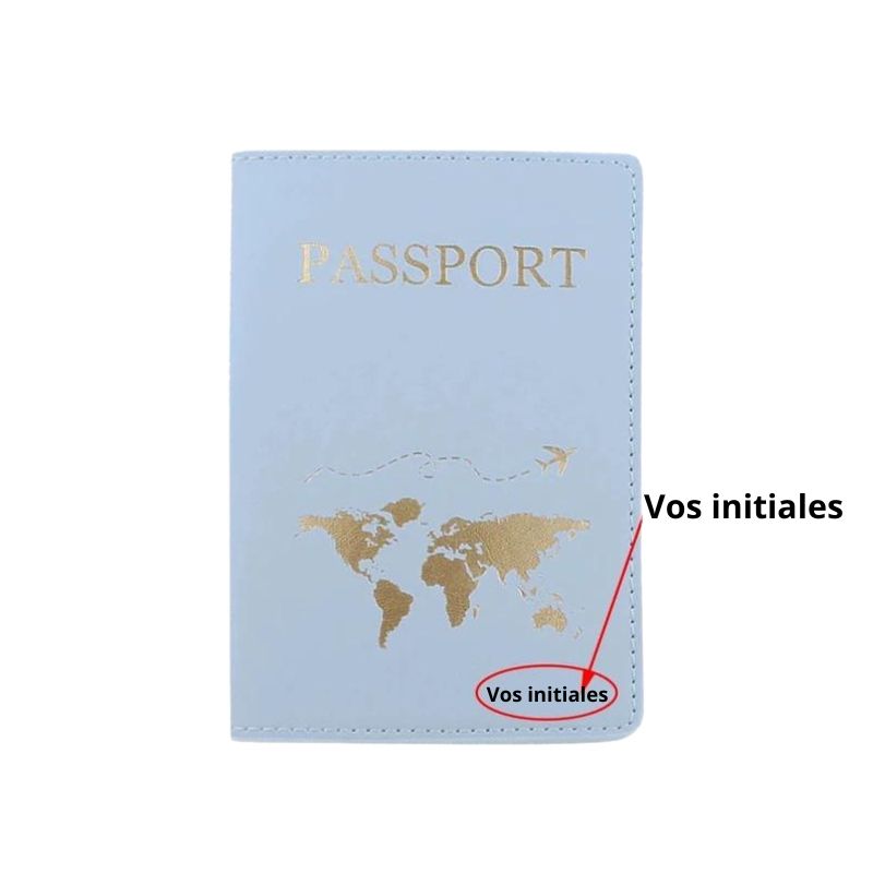protège passeport personnalisé cuir - Bleu