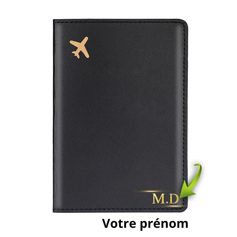 etui passeport cuir personnalisé - Noir