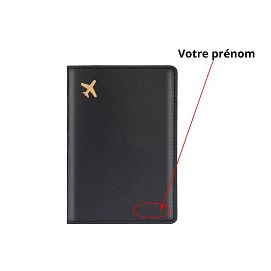 etui protège passeport cuir personnalisé - Noir