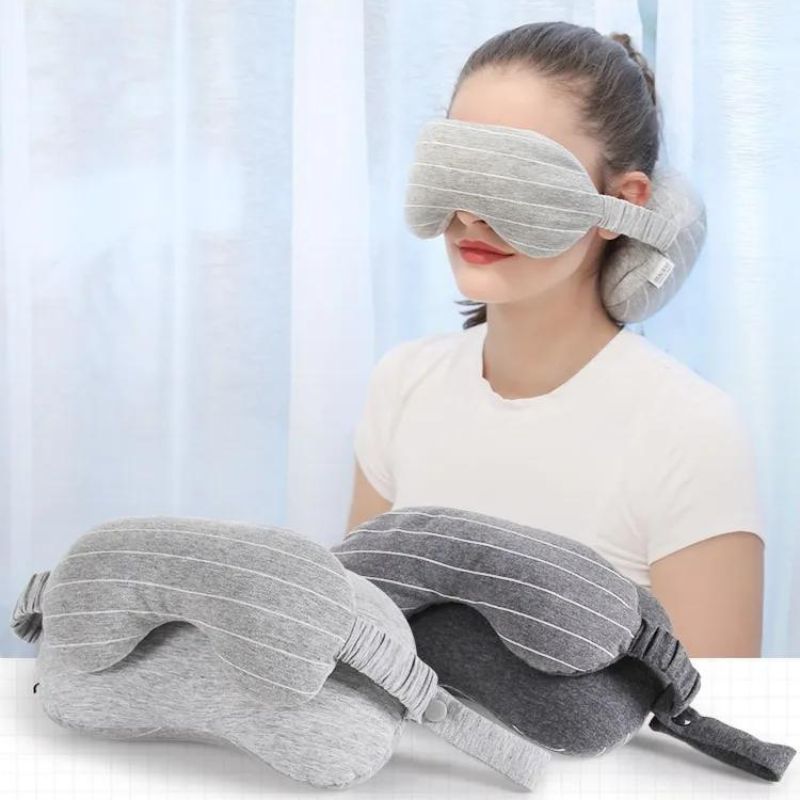 masque et oreiller pour voyage - Gris Foncé - Gris Clair