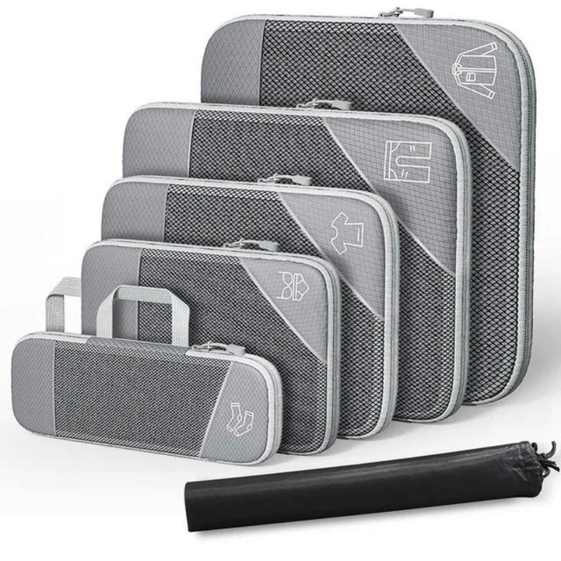 Organisateur De Valise Compressible - Gris - Six Pièces